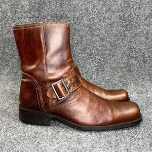 Skechers Motorcycle Boots Men's Size 11 Brown Leather Harness Buckle Square Toe